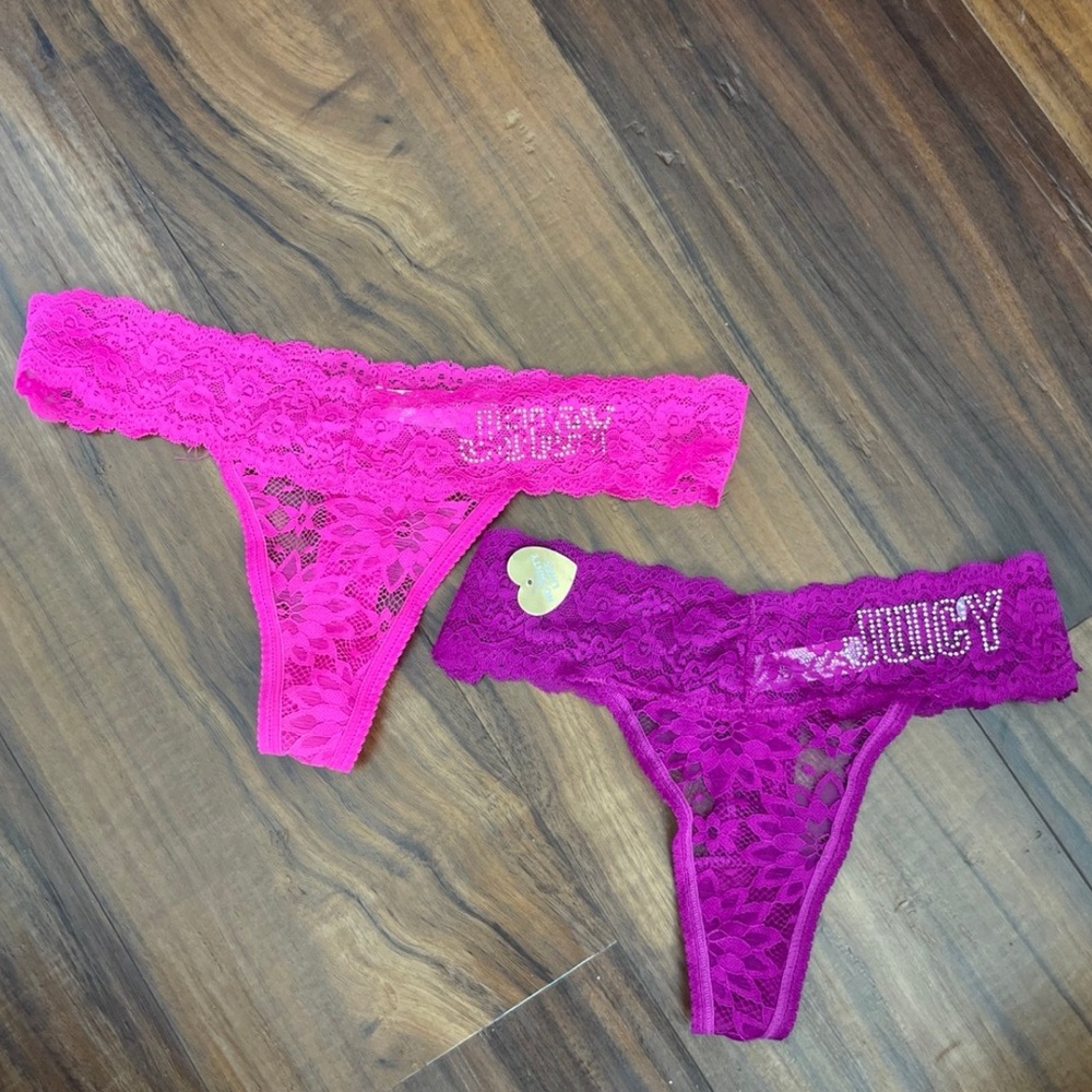 Juicy Couture Vibrant Pink and Purple Lace  2 Thongs